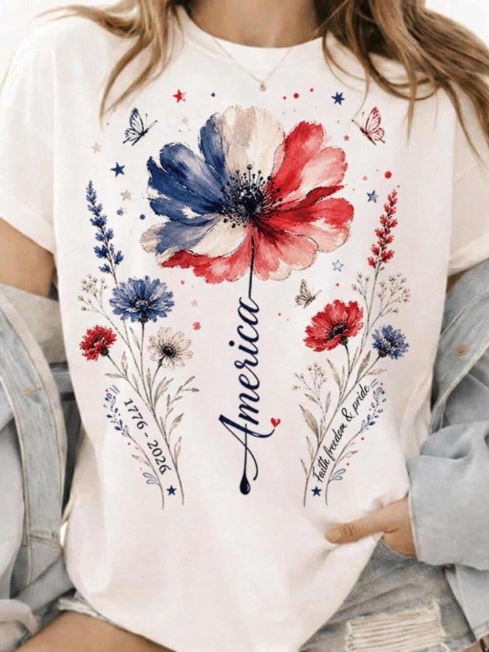 America 250 Years Freedom 4th of July Tee, USA 250th Anniversary Floral Shirt